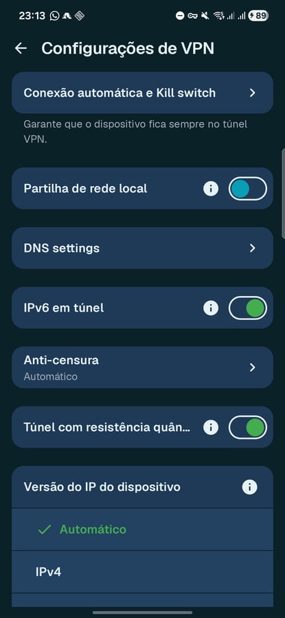 Configurações do app VPN.vu