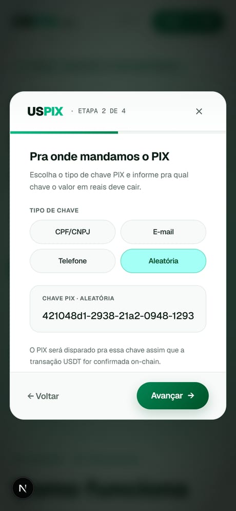 USPIX wizard passo 2: chave PIX